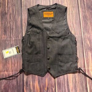 NWT Black‎ Gray Denim Front Snap Vest